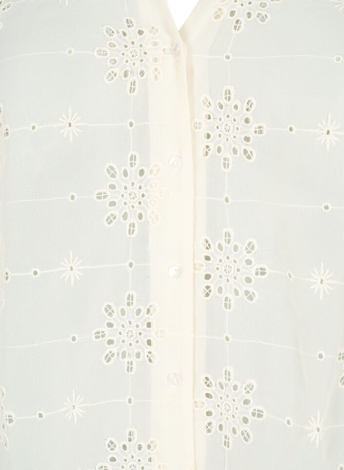 Kortermet skjortebluse med broderi anglaise, Antique White, Packshot image number 2