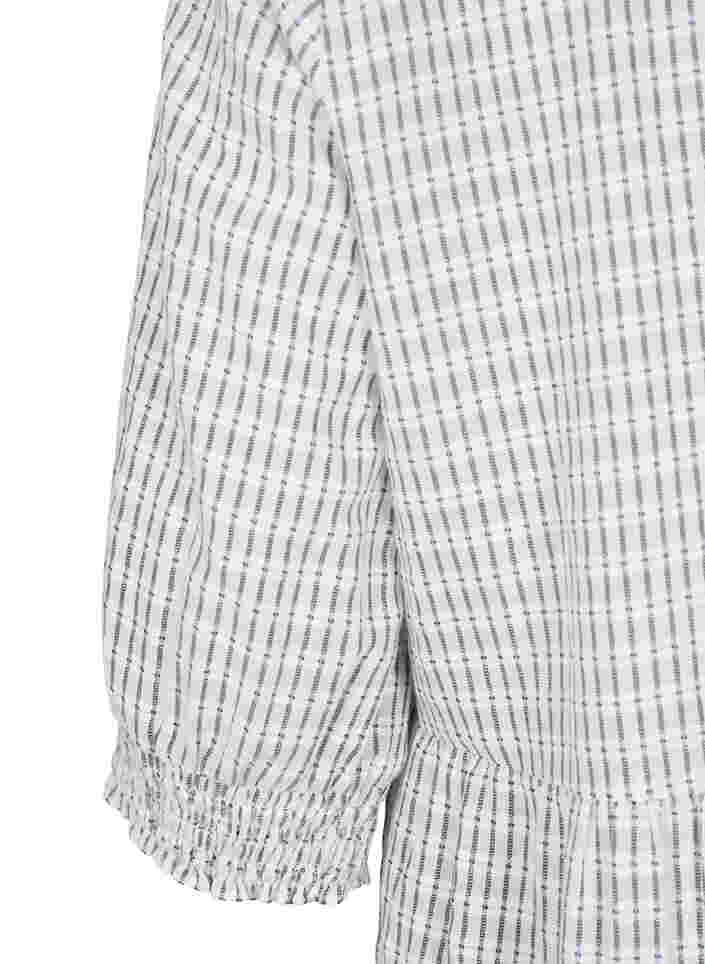 Mønstrete bomullskjole med 3/4-ermer og smock, White Check, Packshot image number 3