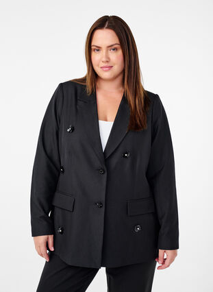 Zizzi Blazer med paljettblomster, Black, Model image number 0
