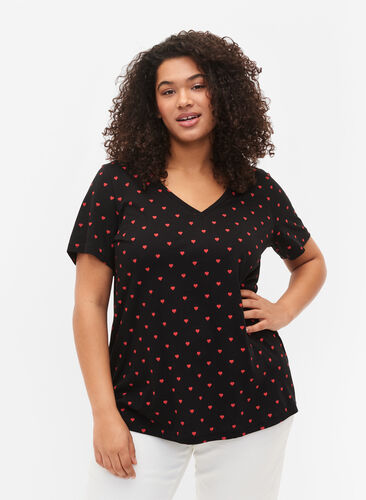 T-skjorte i bomull med mønster, Black AOP, Model image number 0