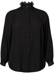 Skjortebluse med volangdetaljer, Black