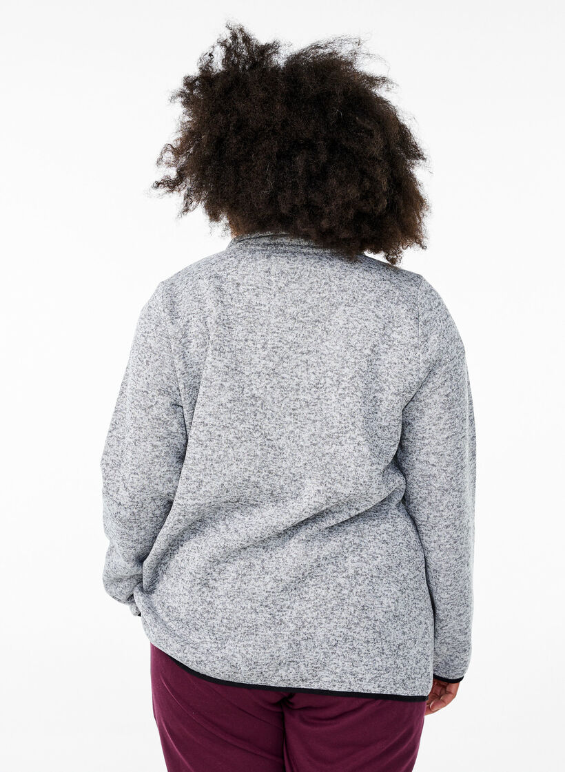 Jersey cardigan med høy krage og glidelås, Light Grey Melange, Model