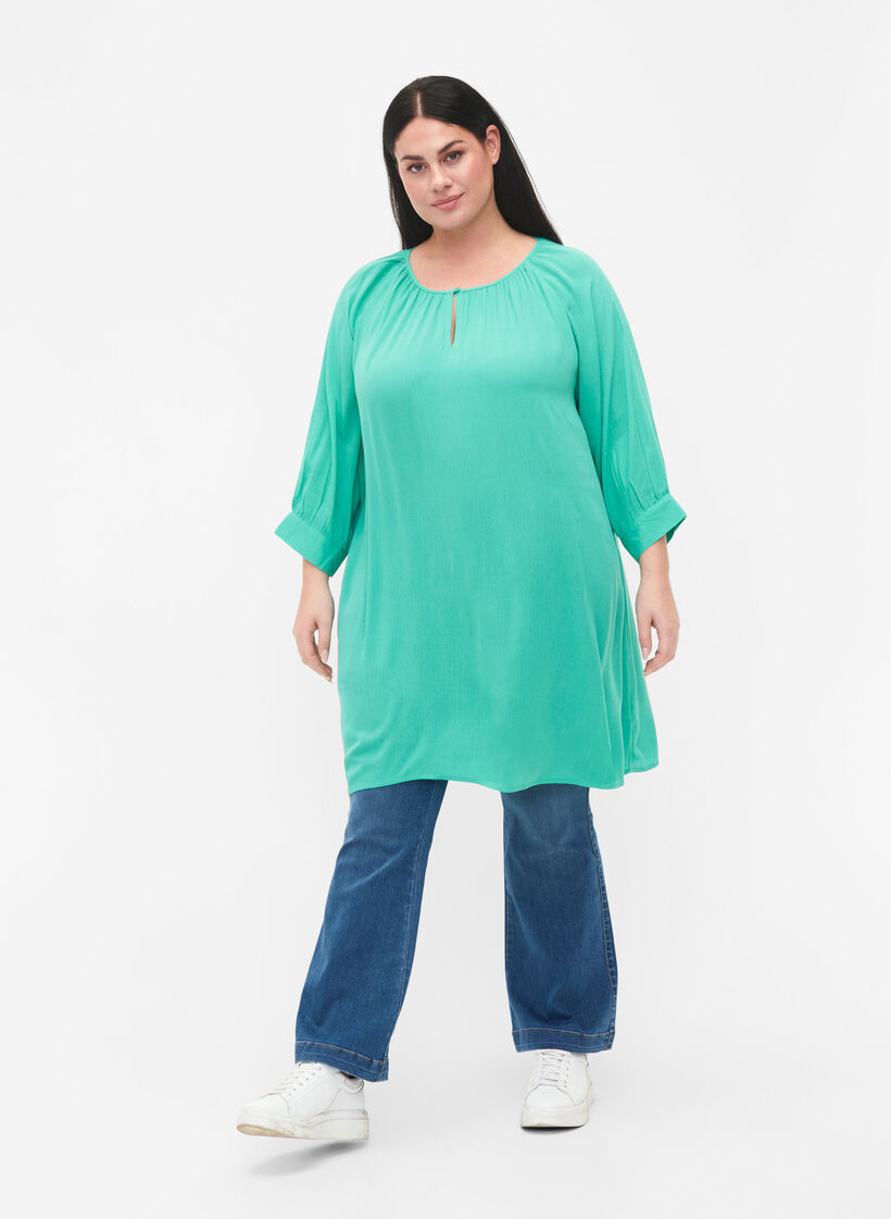 Tunika i viskose med 3/4-ermer, Turquoise, Model