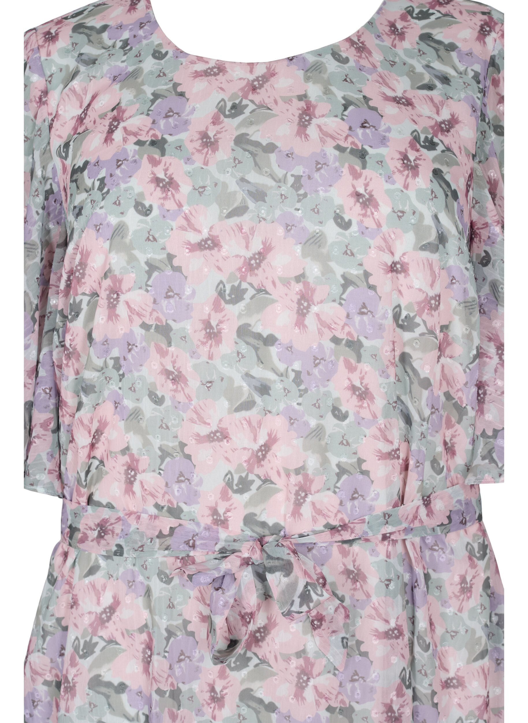 ZizziBlomstrete kjole med knyting, Flower AOP, Packshot image number 2