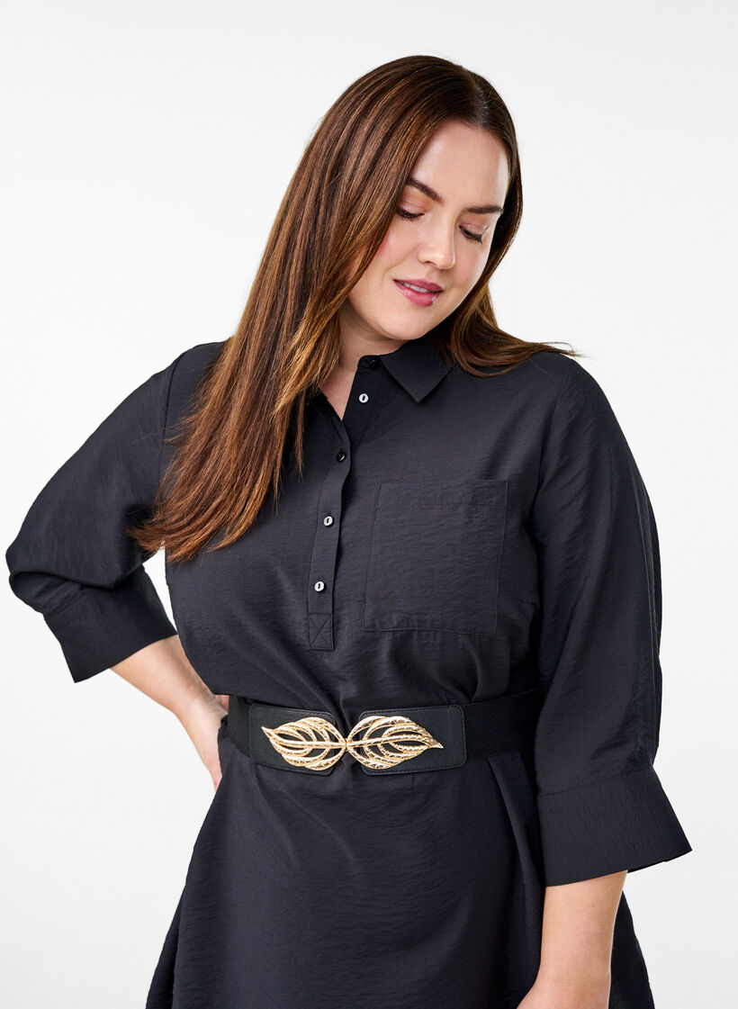 Elastisk midjebelte med gullfarget bladspenne, Black, Model image number 0