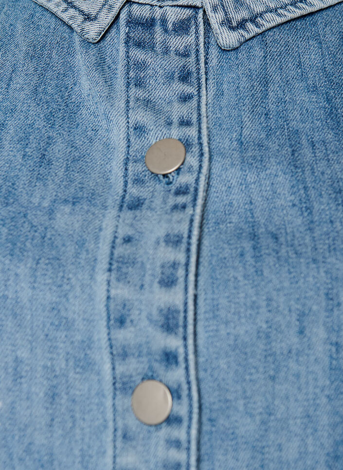 Denimskjorte med blomstertrykk og korte ermer, Bl&aring;, Packshot image number 2