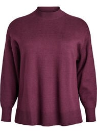 Strikkebluse med høy hals, Mørk Bordeaux