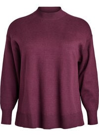 Strikkebluse med høy hals, Mørk Bordeaux Strikkebluse med høy hals