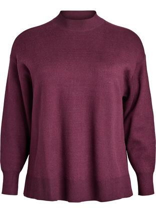 Zizzi Strikkebluse med høy hals, Mørk Bordeaux, Packshot image number 0