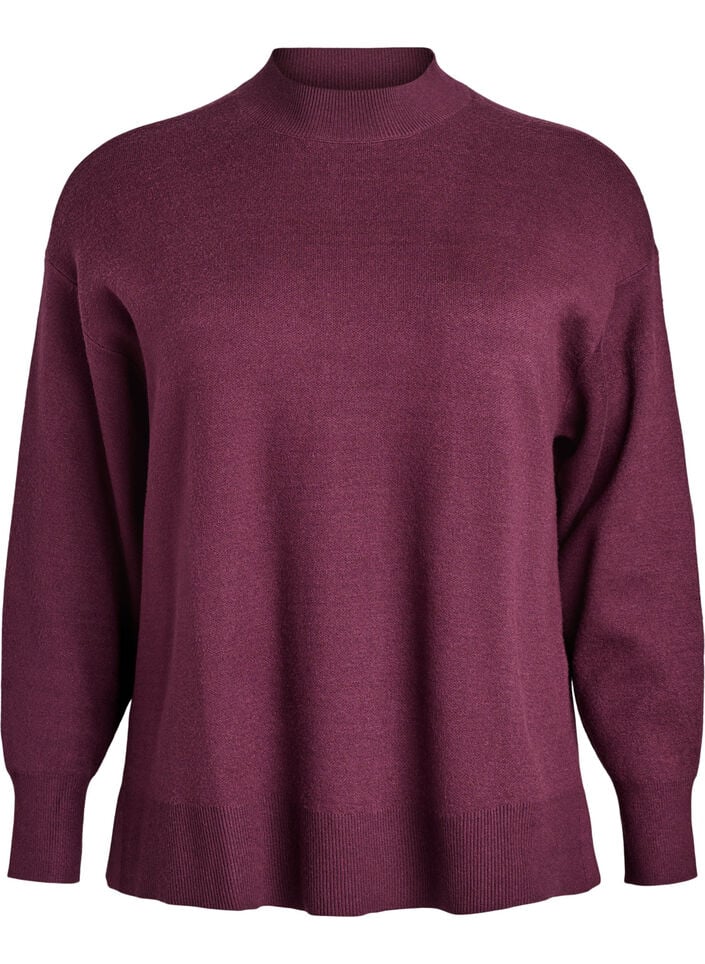Strikkebluse med høy hals, Mørk Bordeaux, Packshot image number 0