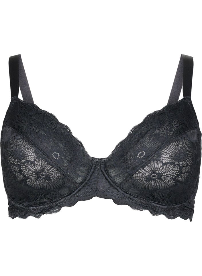Heldekkende BH med blonder, Svart, Packshot image number 0
