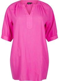 Bomullstunik med V-hals, Raspberry Rose