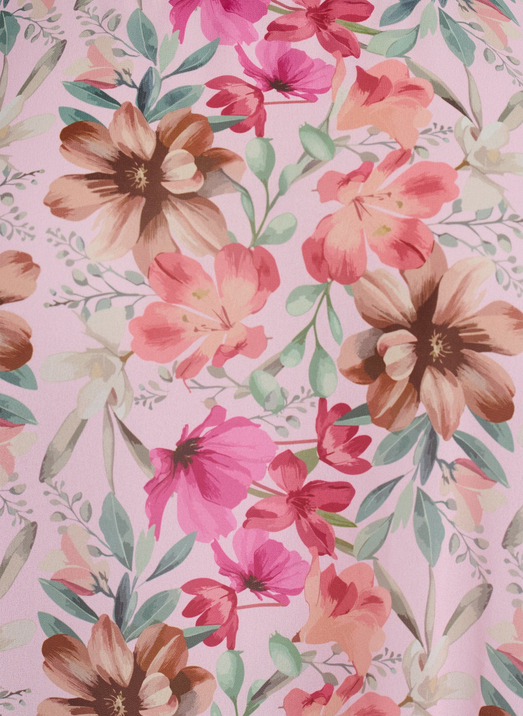 Zizzi Bluse med blomstertrykk, korte ermer og smocking, Rosa, Packshot image number 2
