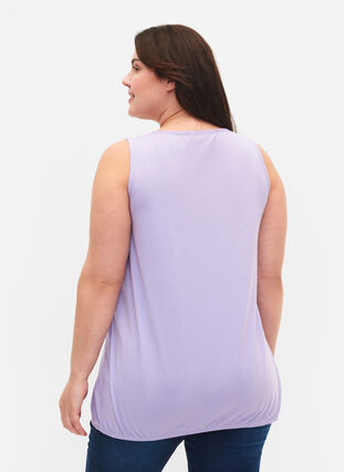 Bomullstopp med rund hals og blondekant, Lavender, Model image number 1
