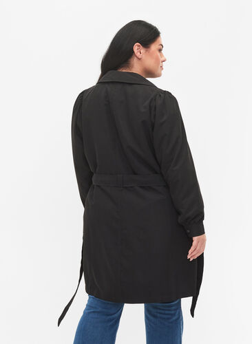 Trenchcoat med belte og lommer, Black, Model image number 1