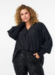 Bluse med rysjekrage og rynking, Svart, Model image number 0
