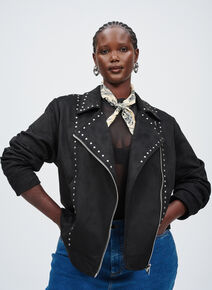 Jakke i imitert semsket skinn med nitter,  Jakke i imitert semsket skinn med nitter, , Model