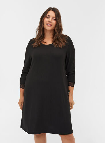 kjole med lange ermer, Black , Model image number 0
