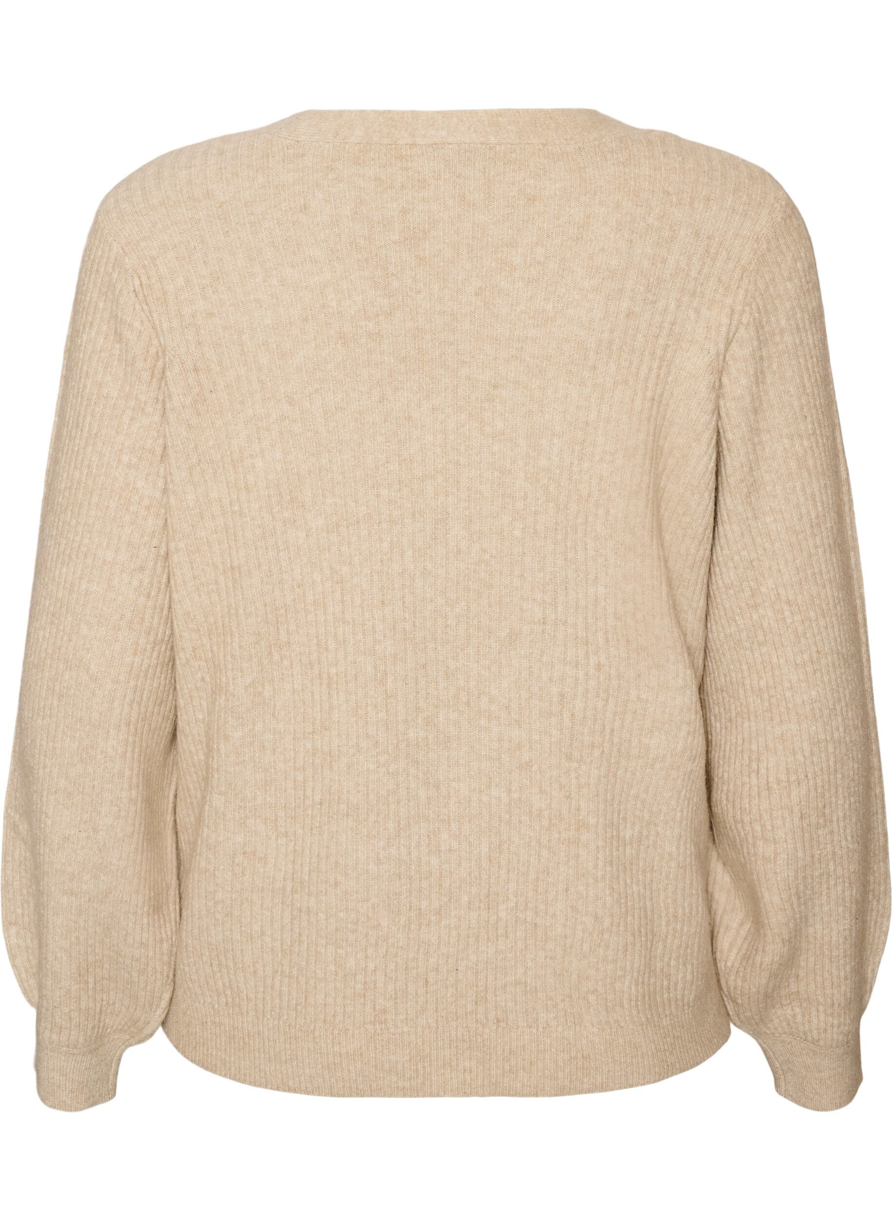 ZizziCardigan med V-hals og ribbestruktur, Beige, Packshot image number 1