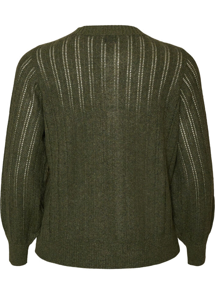 Strikket cardigan med hullm&oslash;nster, Gr&oslash;nn, Packshot image number 1