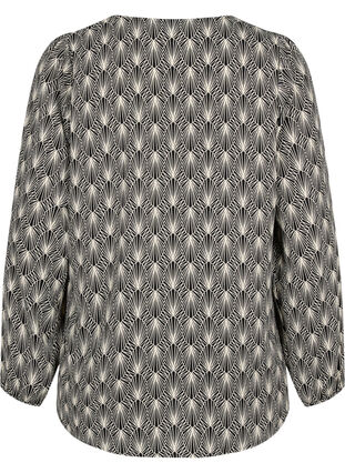 Zizzi Skjortebluse med v-hals og trykk, Birch Graphic AOP, Packshot image number 1