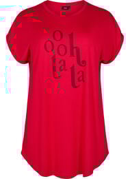Kortermet nattkjole med teksttrykk, Rød