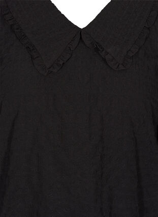 Rutete bluse med 3/4-ermer og volangkant, Black, Packshot image number 2