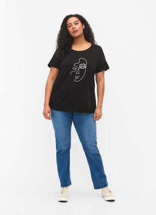 T-skjorte med glittermønster i bomull, Black Shimmer Face, Model image number 2