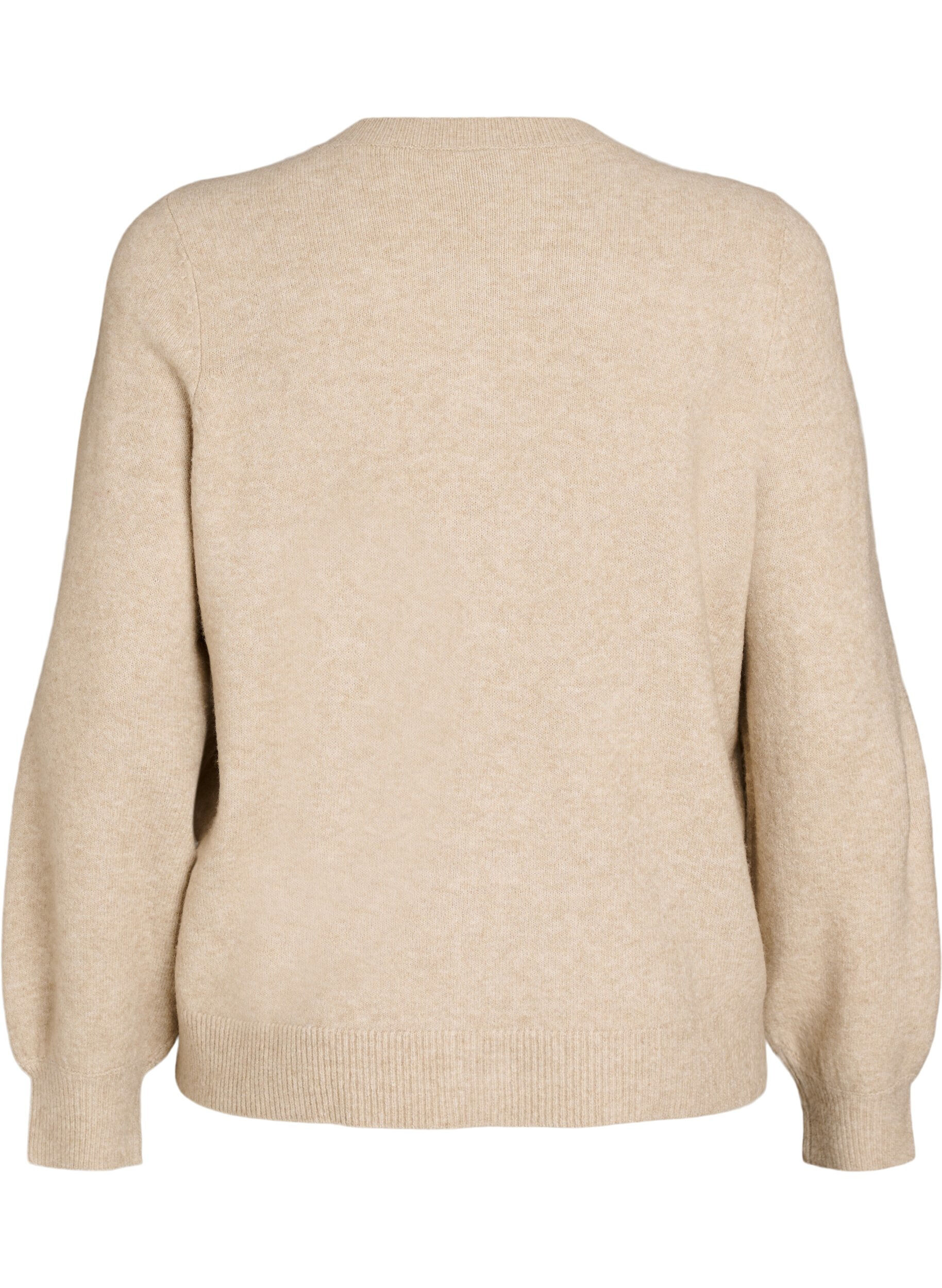 Zizzi Cardigan i myk strikk med gullfargede knapper, Beige, Packshot image number 1