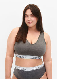 Myk BH topp med V-hals og teksttrykk, Medium Grey Melange, Model