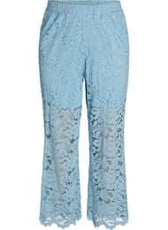 Bukser med h&oslash;y midje, rette ben og blonder, Bl&aring;