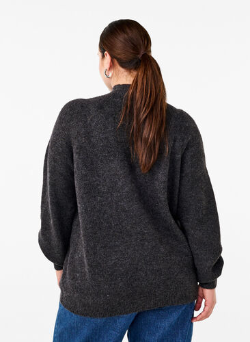 Zizzi Strikket bluse med sløyfedetaljer, Dark Grey White Mel., Model image number 1