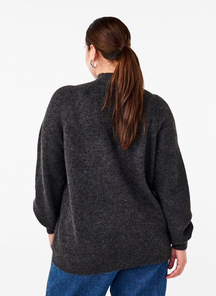 Strikket bluse med sløyfedetaljer, Dark Grey White Mel., Model image number 1