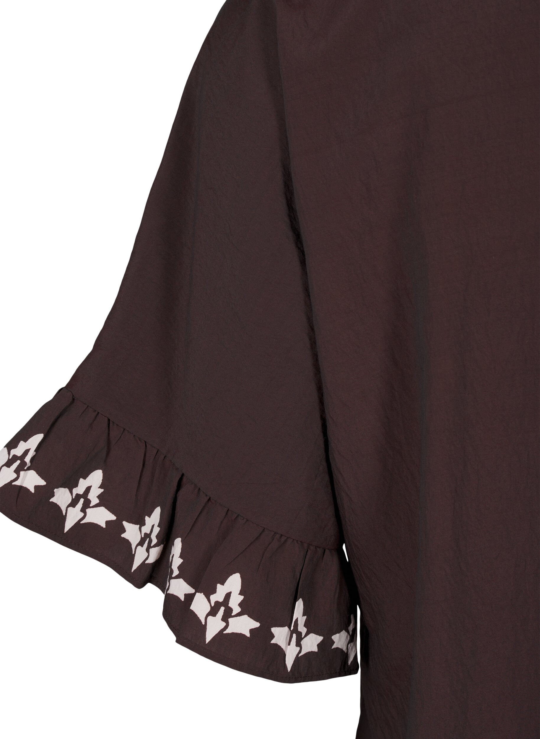 Zizzi Kortermet bluse med trykk og volanger, Brun, Packshot image number 3