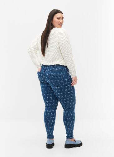 Super slim Amy jeans med blomstermønster, Blue denim, Model image number 1
