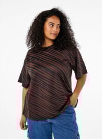 Oversize bluse med mønster, Brun Oversize bluse med mønster, Brun, Model