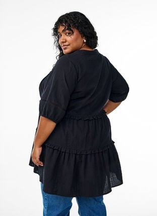 Zizzi A-formet tunika med volanger, Svart, Model image number 2