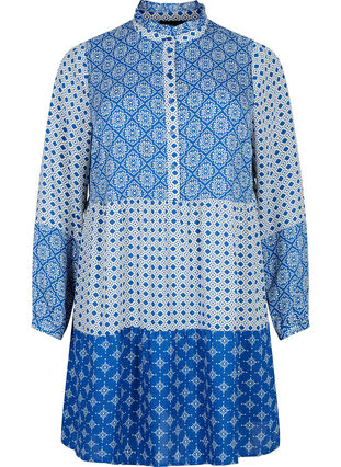 Zizzi A-formet kjole med mønster og cutlines, Blue AOP, Packshot image number 0