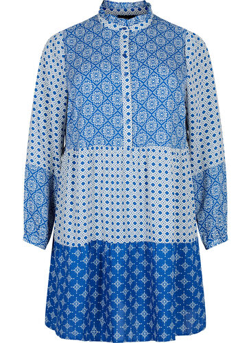 A-formet kjole med mønster og cutlines, Blue AOP, Packshot image number 0