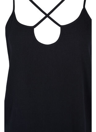 Ribbet topp med detaljer på brystet, Black, Packshot image number 2