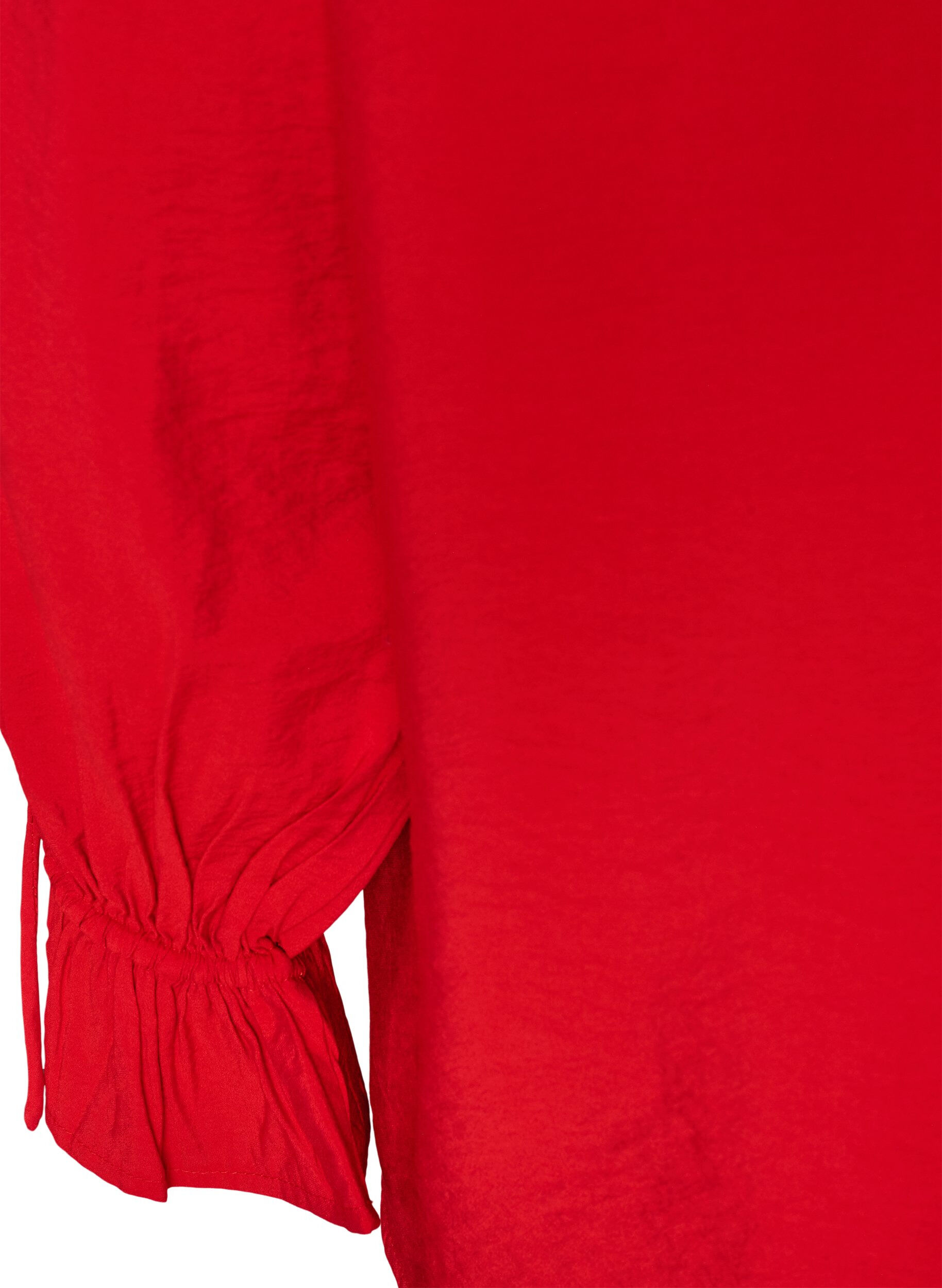 ZizziViskosebluse med knyteb&aring;nd og volangdetaljer, R&oslash;d, Packshot image number 3