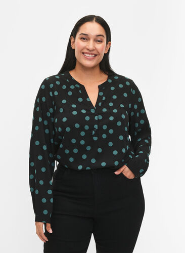 FLASH - bluse med lange ermer og trykk, Dot, Model image number 0