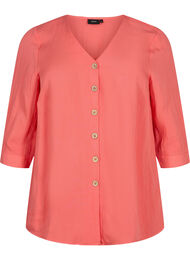 Bluse i viskose med knapper og V-hals, Deep Sea Coral
