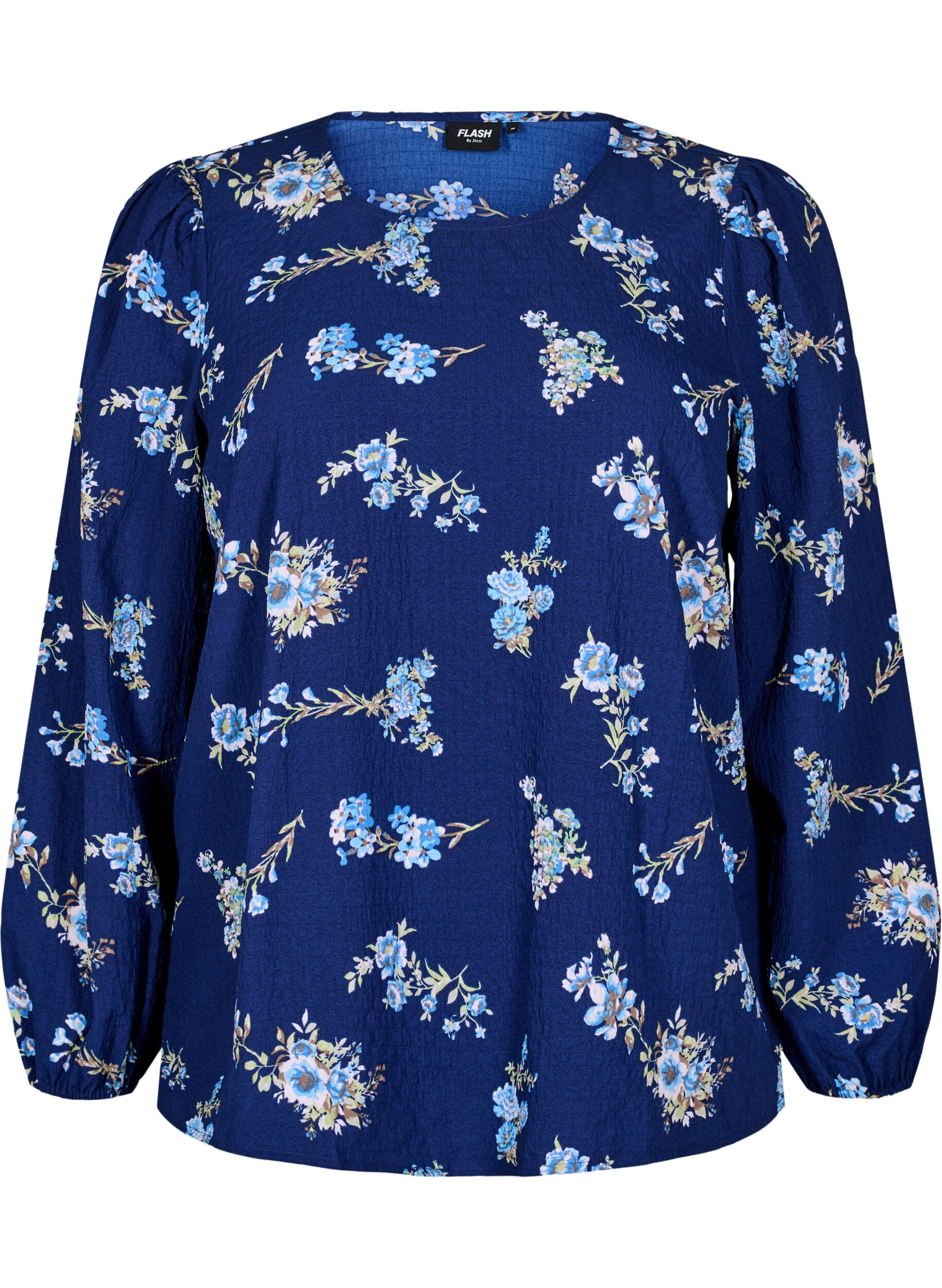 Zizzi FLASH - Langermet bluse med sm&aring; blomster, Blue Flower, Packshot image number 0