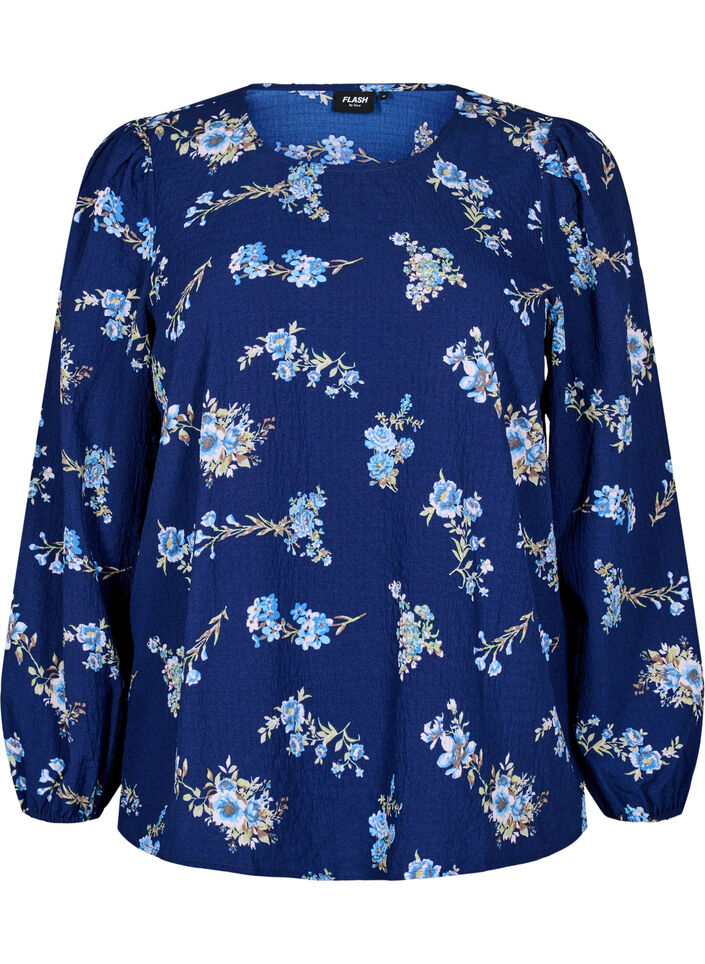 FLASH - Langermet bluse med små blomster, Blue Flower, Packshot image number 0