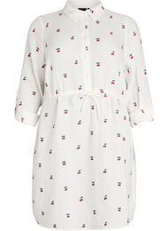 Skjortekjole i bomullsmusselin med broderte motiver, Vanilje