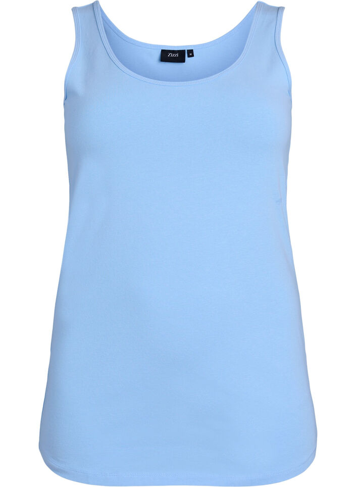 Ensfarget basic topp i bomull, Bl&aring;, Packshot image number 0