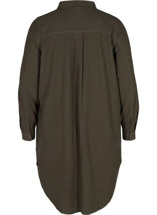 Lang bomullsskjorte med brystlommer, Khaki Green, Packshot image number 1