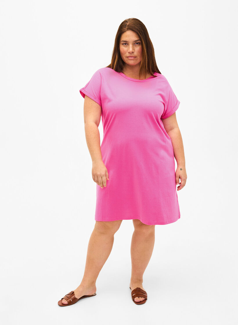 2-pack bomullskjole med korte ermer, Shocking Pink/Black, Model image number 2