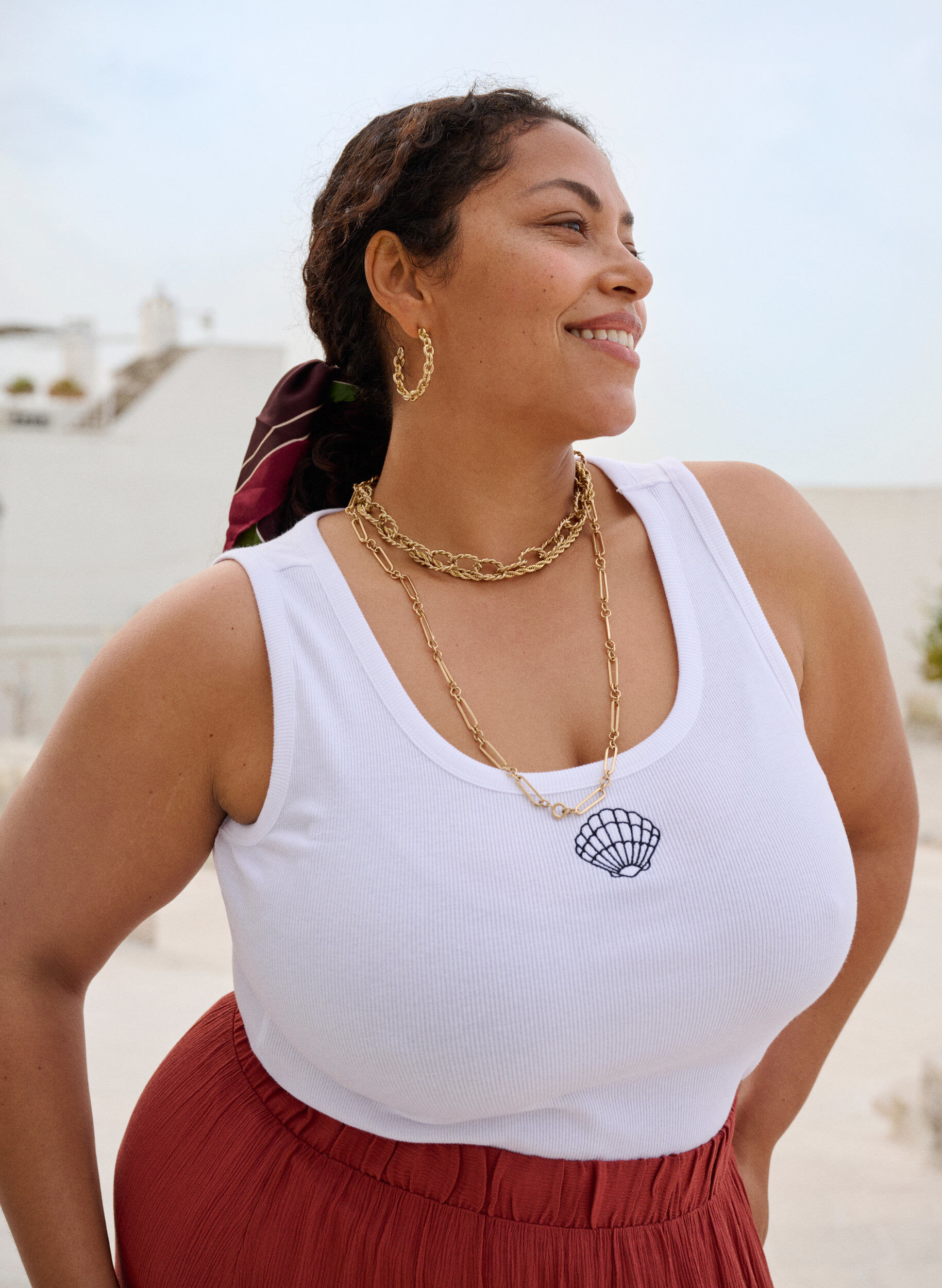 Zizzi Figurn&aelig;r topp med motiv, Hvit, Image image number 0